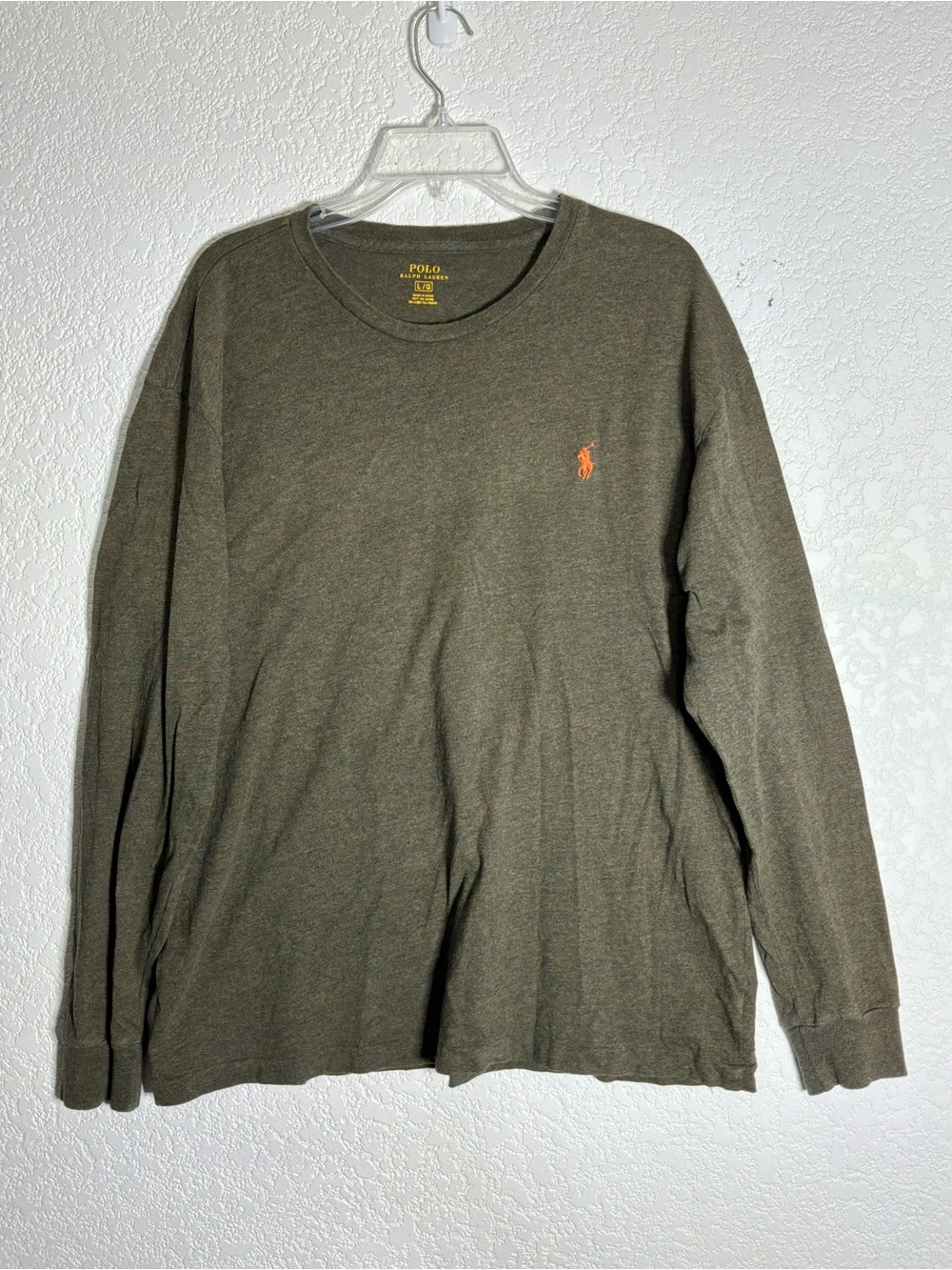 Polo by Ralph Lauren Olive and Grey HeatherLong-Sleeve Crewneck with Orange Pony